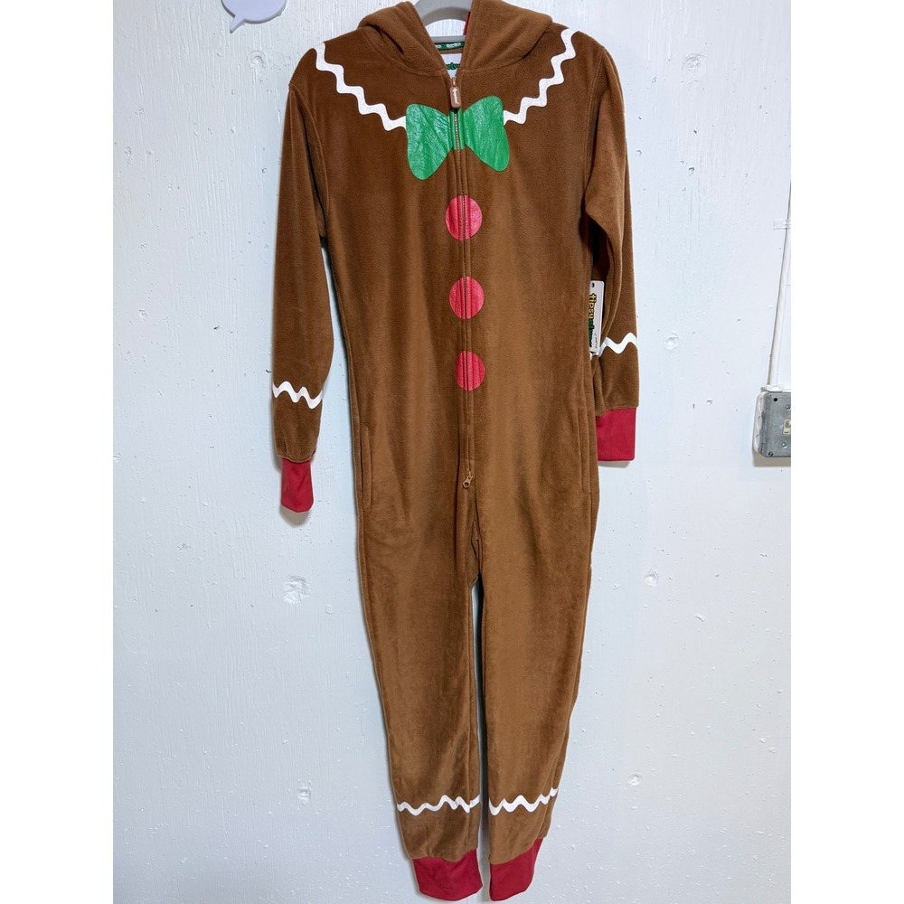 Tipsy Elves Gingerbread Man Fleece Hooded Jumpsuit Onesie XS Holiday Costume